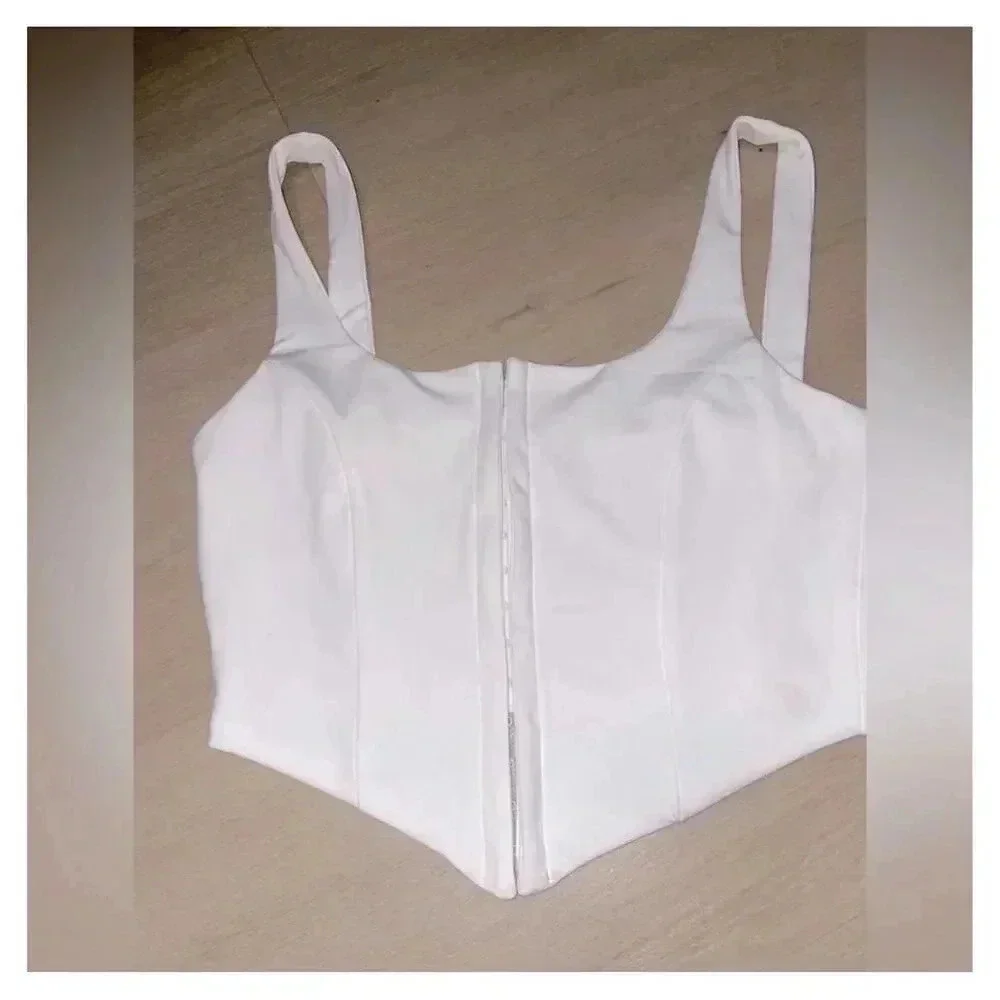 Women's Sexy White Corset Crop Top Square Neck Sleeveless Clubwear S​